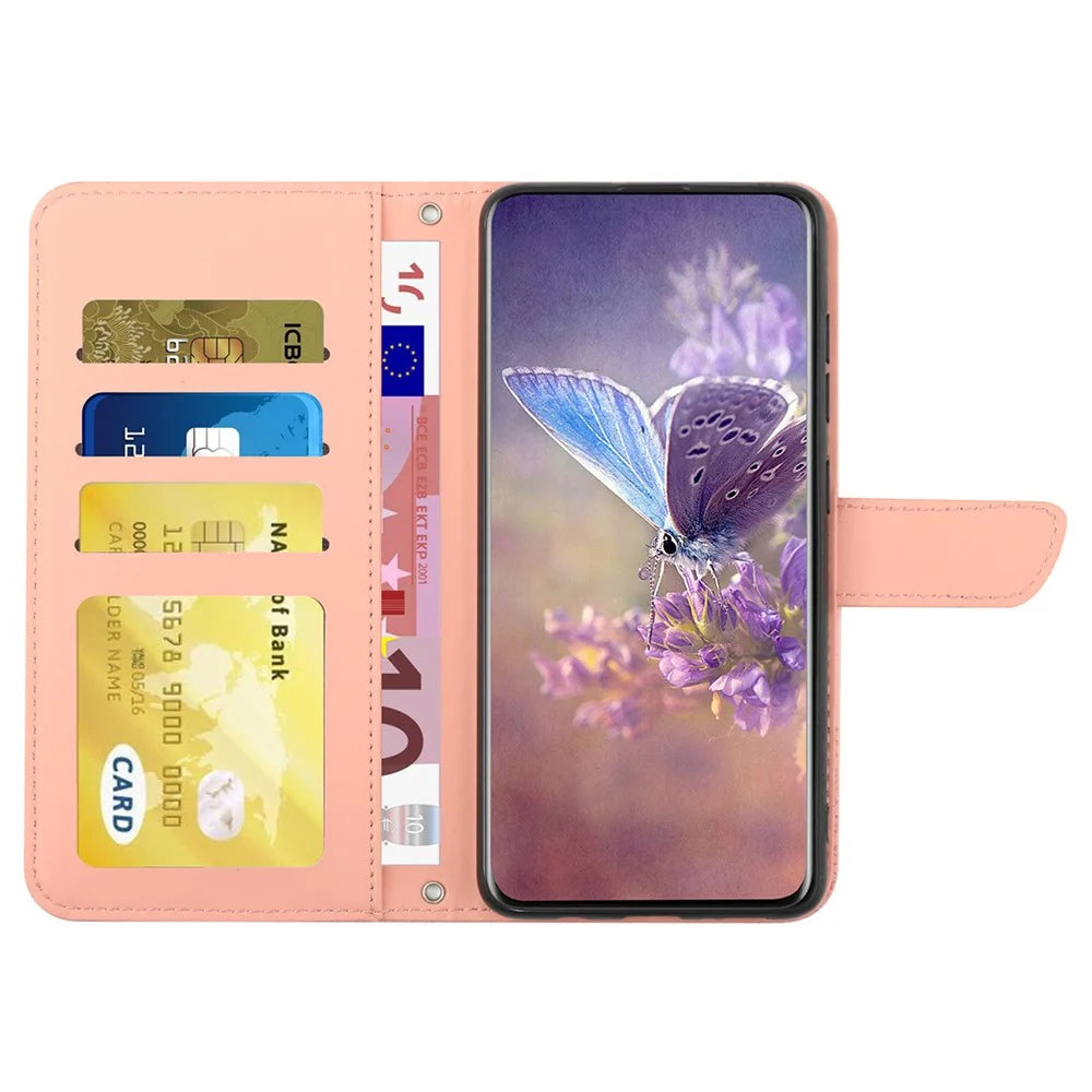 HT03 For Google Pixel 10 Pro XL / 9 Pro XL Case Flower Imprinted Leather Skin-Touch Phone Cover - Pink - 2