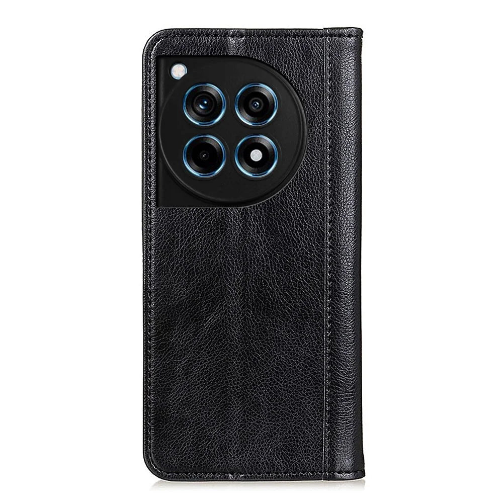 For OnePlus 12R 5G / Ace 3 5G Case Split Leather Flip Wallet Stand Cover Litchi Texture - Black - 7