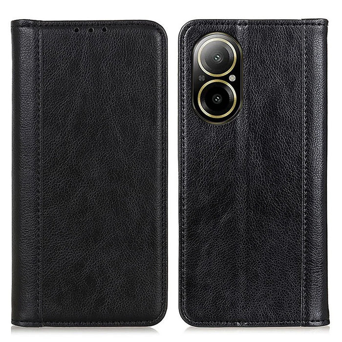 For Realme C67 4G Case Split Leather Magnetic Auto Closing Wallet Phone Cover - Black - 1