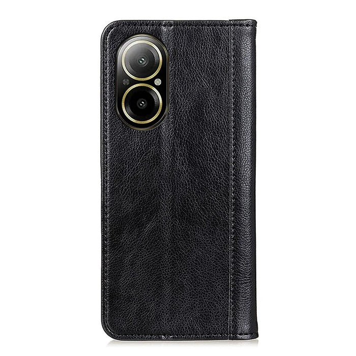 For Realme C67 4G Case Split Leather Magnetic Auto Closing Wallet Phone Cover - Black - 7