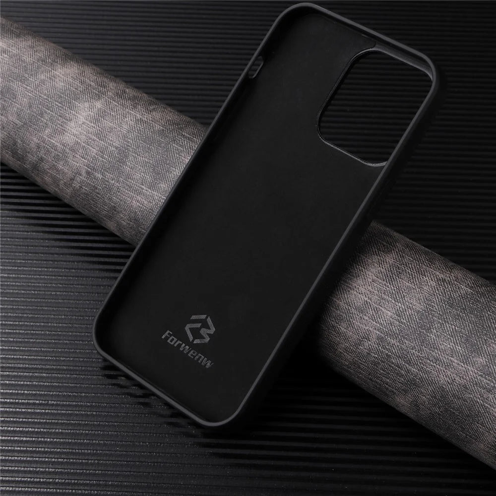 FORWENW F5 Series For iPhone 15 Pro Case Card Holder Leather+TPU Phone Cover - Brown - 7