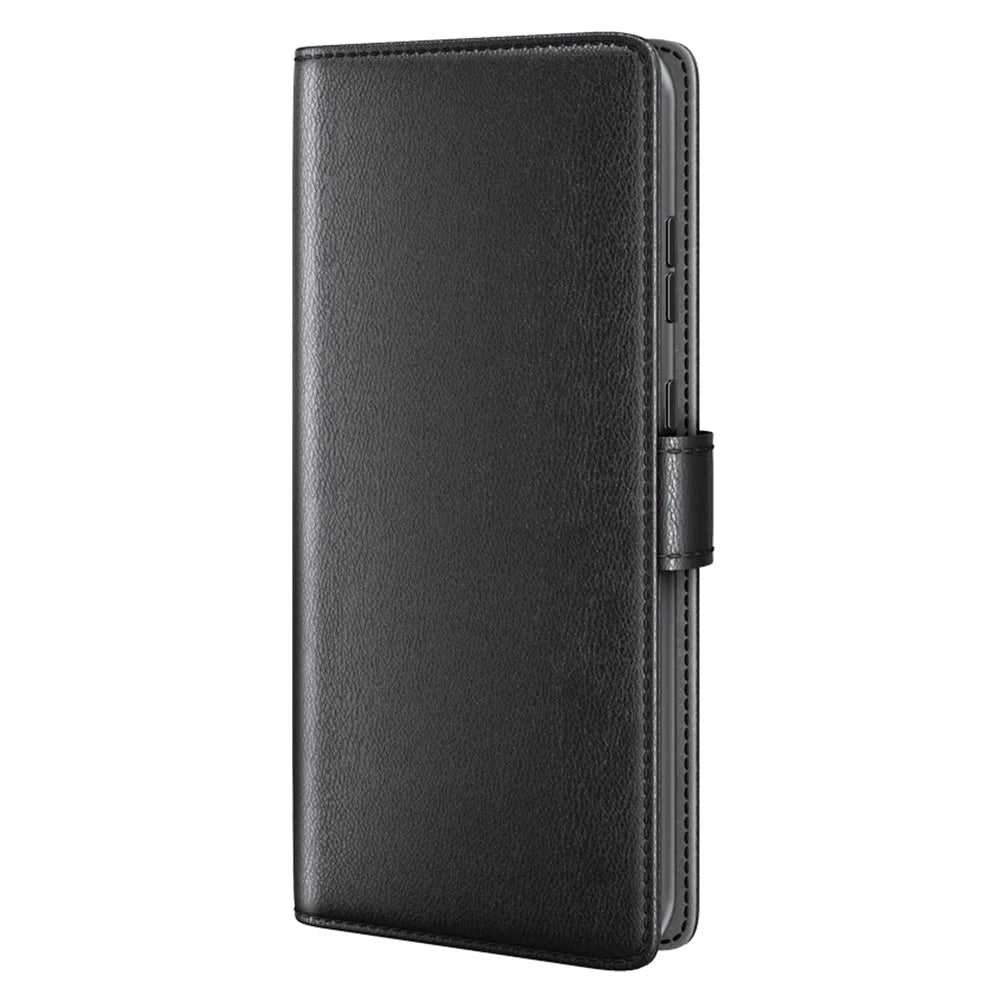 For OnePlus 12R 5G / Ace 3 5G Case Genuine Split Leather Phone Cover with Wallet Stand - Black - 6