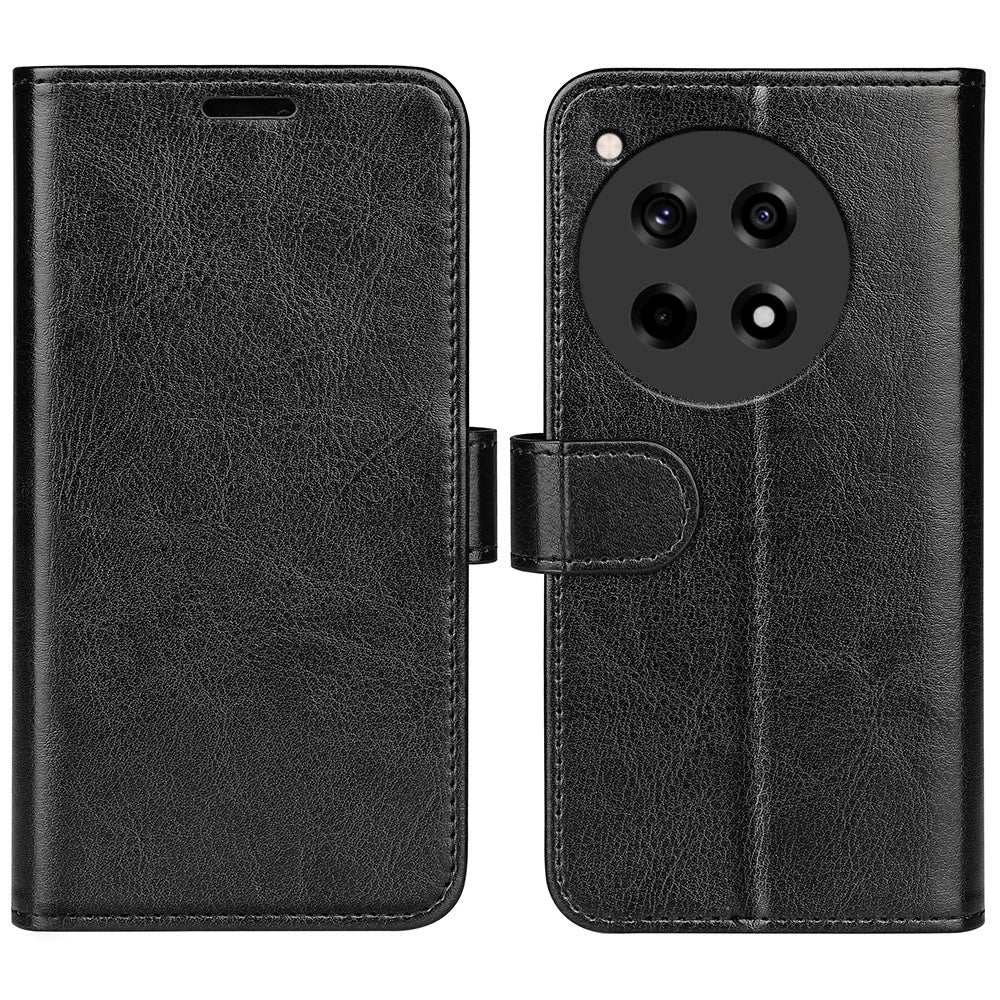For OnePlus 12R 5G / Ace 3 5G Case Crazy Horse Texture Leather Wallet Cover with Card Holder - Black - 1