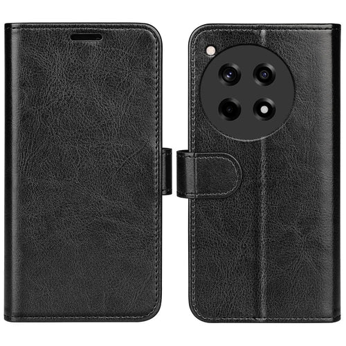 For OnePlus 12R 5G / Ace 3 5G Case Crazy Horse Texture Leather Wallet Cover with Card Holder - Black - 1