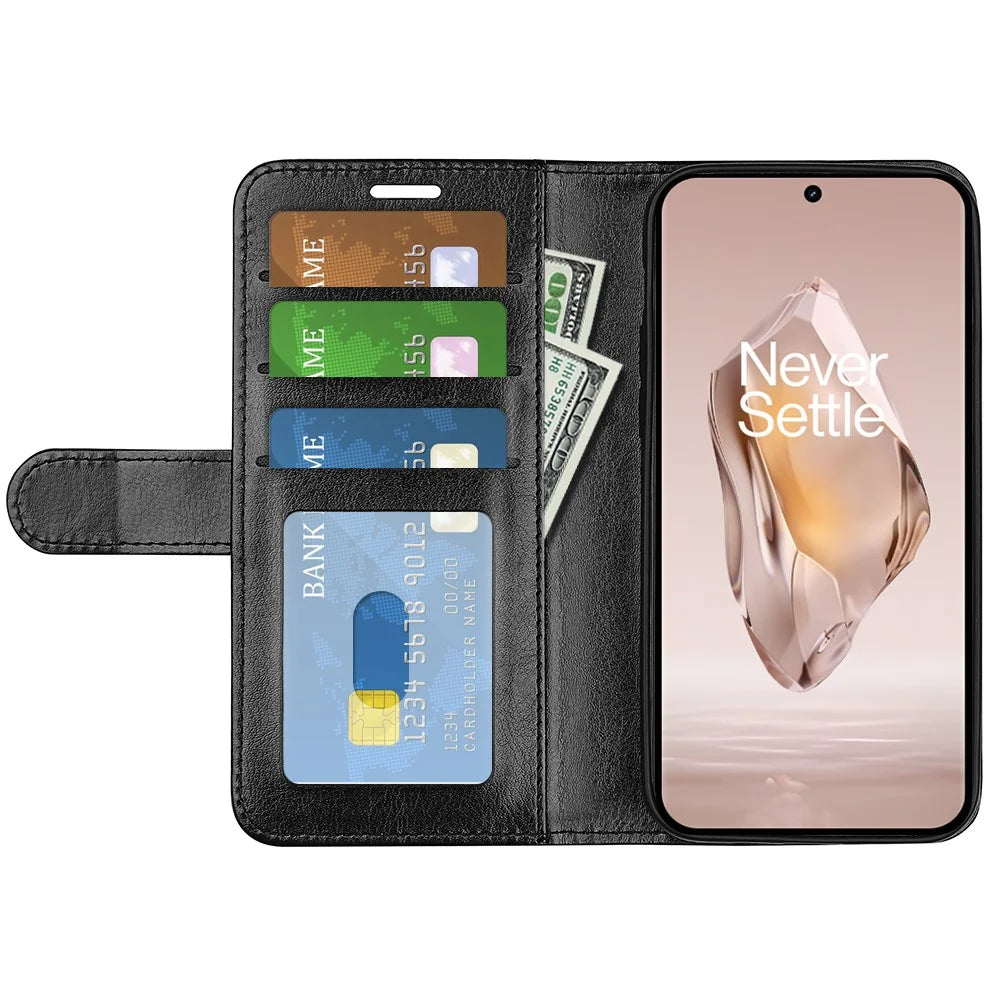 For OnePlus 12R 5G / Ace 3 5G Case Crazy Horse Texture Leather Wallet Cover with Card Holder - Black - 2