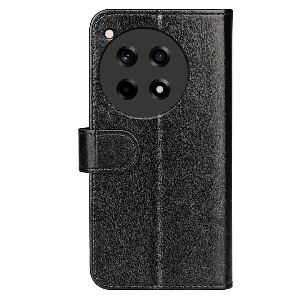 For OnePlus 12R 5G / Ace 3 5G Case Crazy Horse Texture Leather Wallet Cover with Card Holder - Black - 7