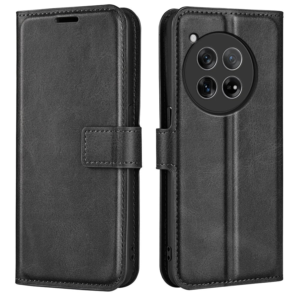 For OnePlus 12R 5G / Ace 3 5G Case Calf Texture Full Protection Flip Phone Cover - Black - 1