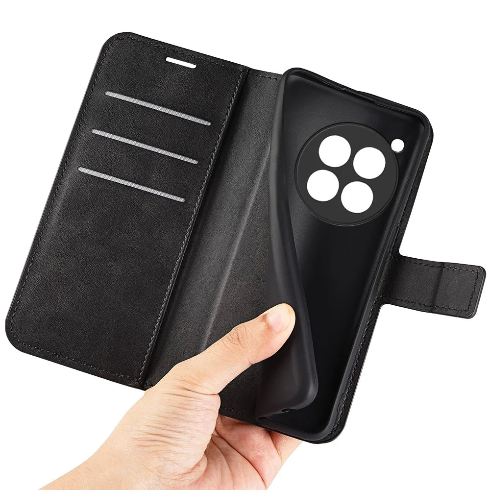 For OnePlus 12R 5G / Ace 3 5G Case Calf Texture Full Protection Flip Phone Cover - Black - 5