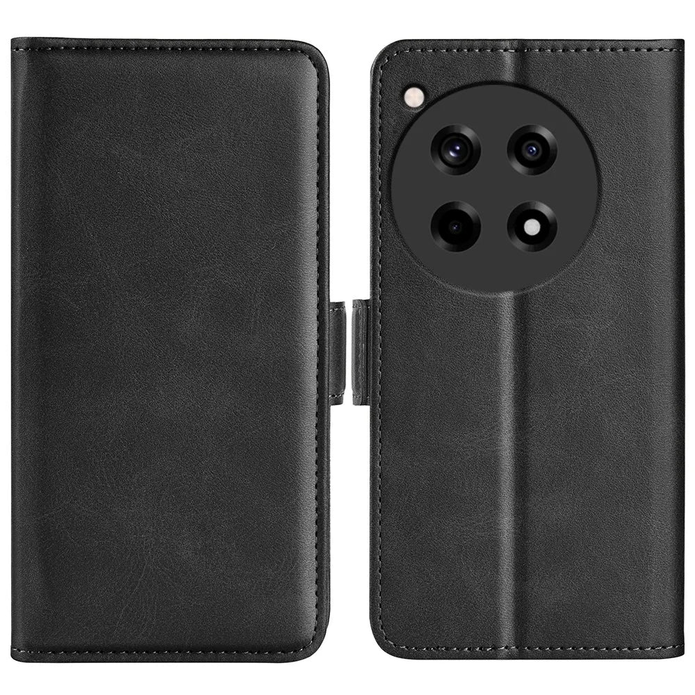 For OnePlus 12R 5G / Ace 3 5G Case Dual Magnetic Clasp Leather Wallet Cover - Black - 1