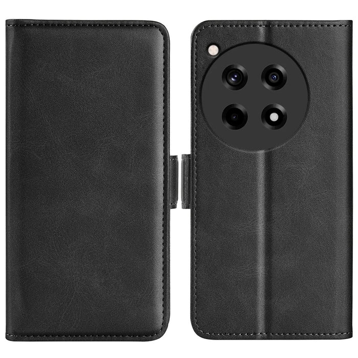 For OnePlus 12R 5G / Ace 3 5G Case Dual Magnetic Clasp Leather Wallet Cover - Black - 1
