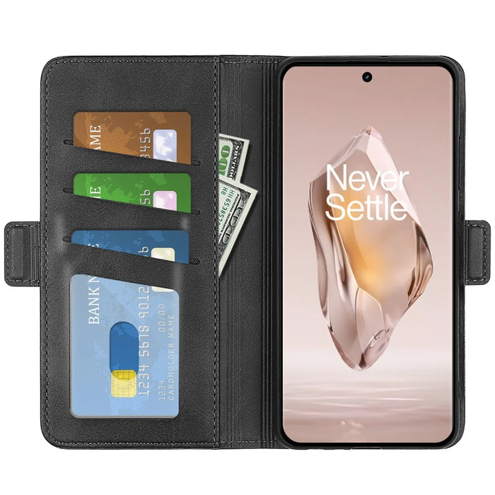 For OnePlus 12R 5G / Ace 3 5G Case Dual Magnetic Clasp Leather Wallet Cover - Black - 2