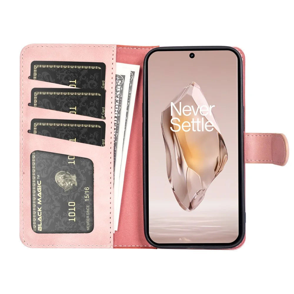 For OnePlus 12R 5G / Ace 3 5G Case Folio Stand Color Splicing Leather Phone Cover - Pink - 2