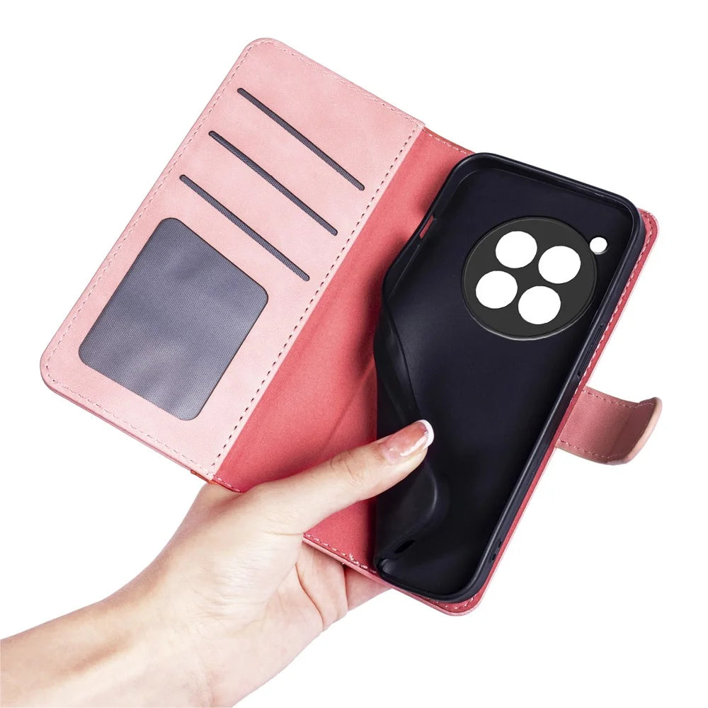 For OnePlus 12R 5G / Ace 3 5G Case Folio Stand Color Splicing Leather Phone Cover - Pink - 5