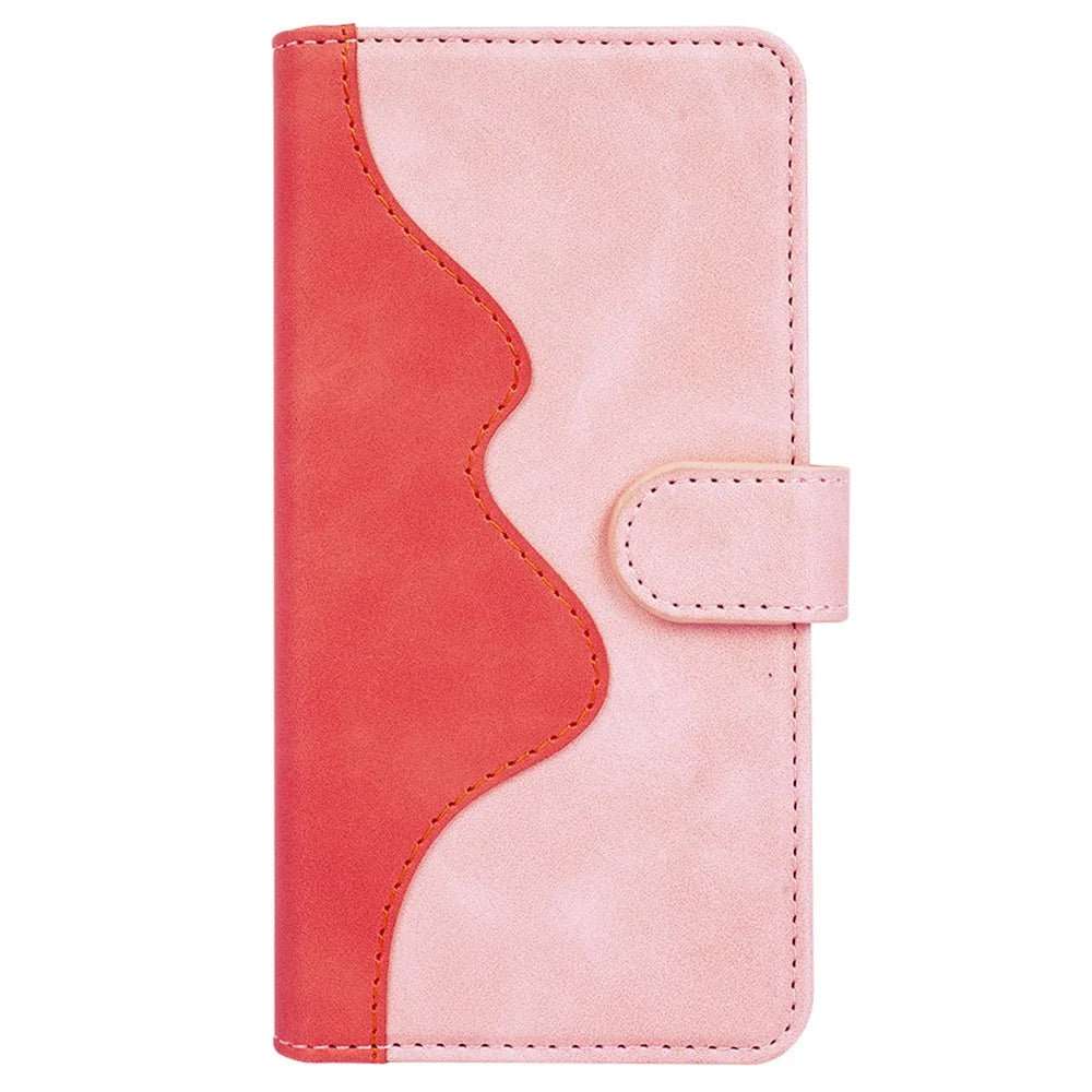 For OnePlus 12R 5G / Ace 3 5G Case Folio Stand Color Splicing Leather Phone Cover - Pink - 6