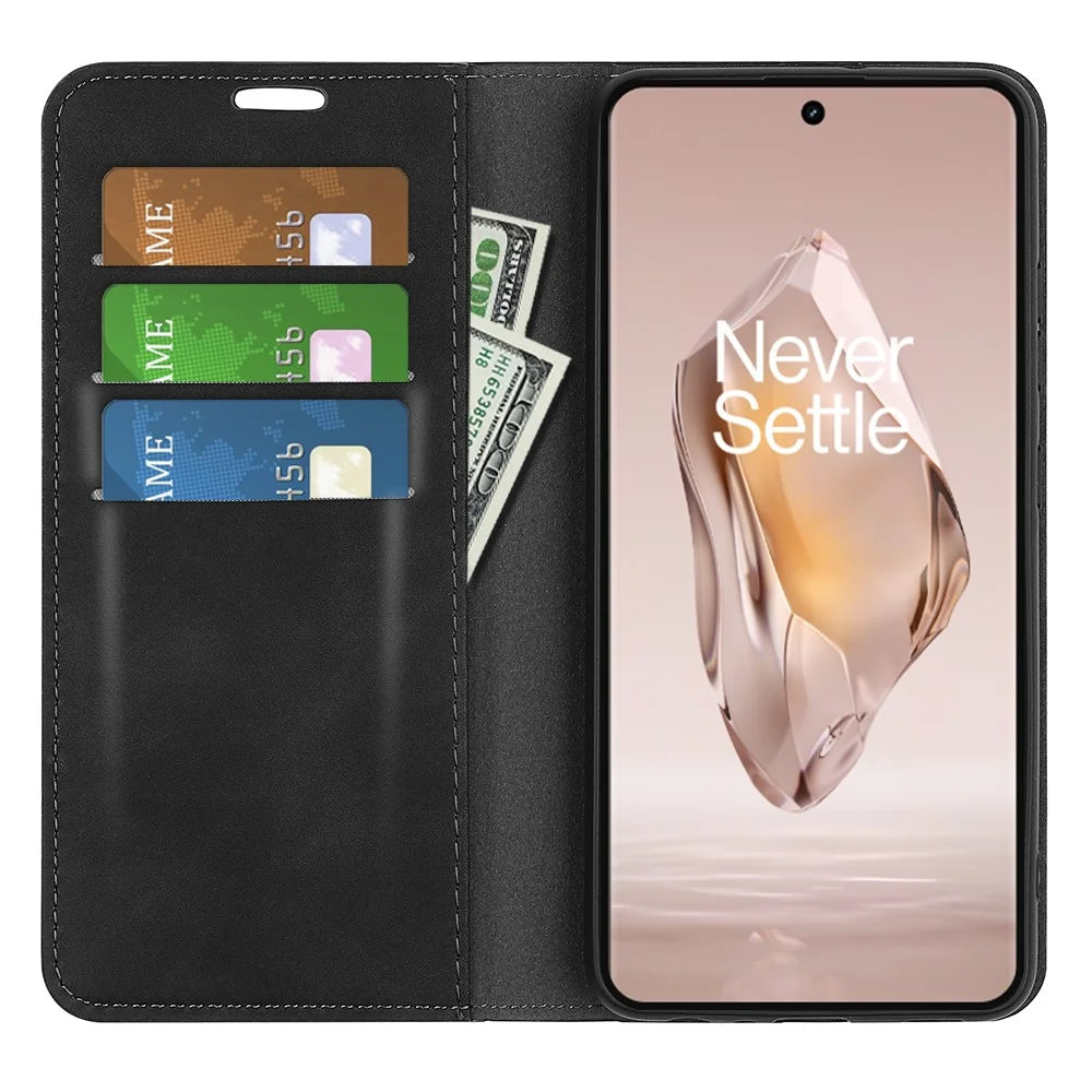 For OnePlus 12R 5G / Ace 3 5G Case PU Leather Wallet Phone Cover Auto-absorbed - Black - 2