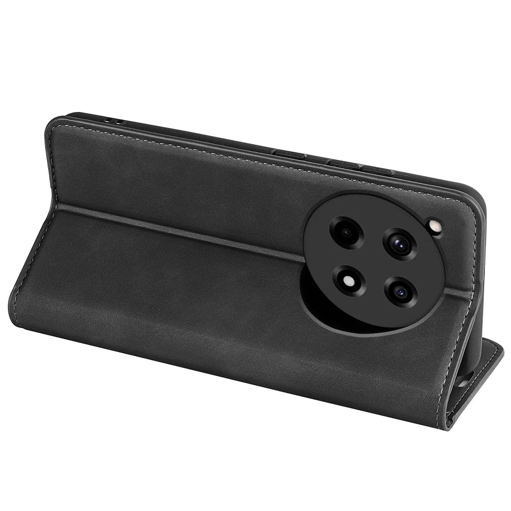 For OnePlus 12R 5G / Ace 3 5G Case PU Leather Wallet Phone Cover Auto-absorbed - Black - 4