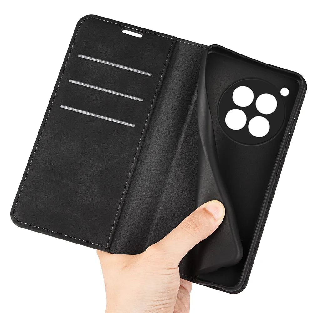 For OnePlus 12R 5G / Ace 3 5G Case PU Leather Wallet Phone Cover Auto-absorbed - Black - 5