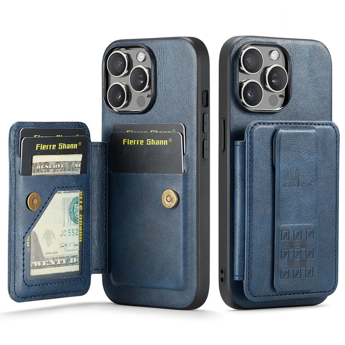 For iPhone 12 Pro Max 6.7 inch Cell Phone Case Waxy Leather+TPU Cover with Kickstand - Blue - 1