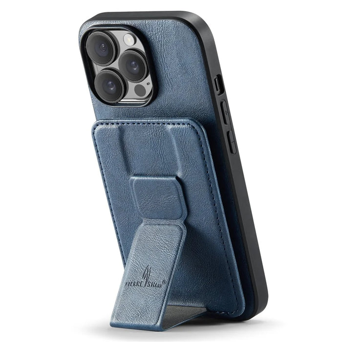 For iPhone 12 Pro Max 6.7 inch Cell Phone Case Waxy Leather+TPU Cover with Kickstand - Blue - 2