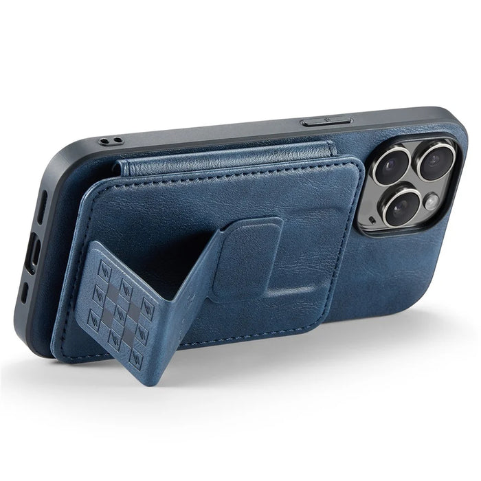 For iPhone 12 Pro Max 6.7 inch Cell Phone Case Waxy Leather+TPU Cover with Kickstand - Blue - 3