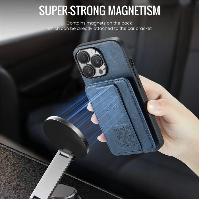 For iPhone 12 Pro Max 6.7 inch Cell Phone Case Waxy Leather+TPU Cover with Kickstand - Blue - 6