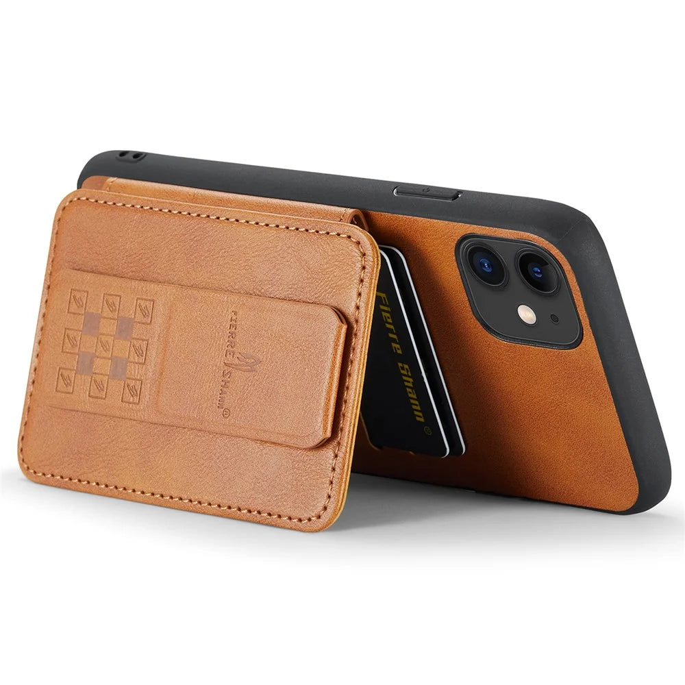 For iPhone 11 Case Finger Loop Leather+TPU Scratch-resistant Phone Cover - Brown - 4