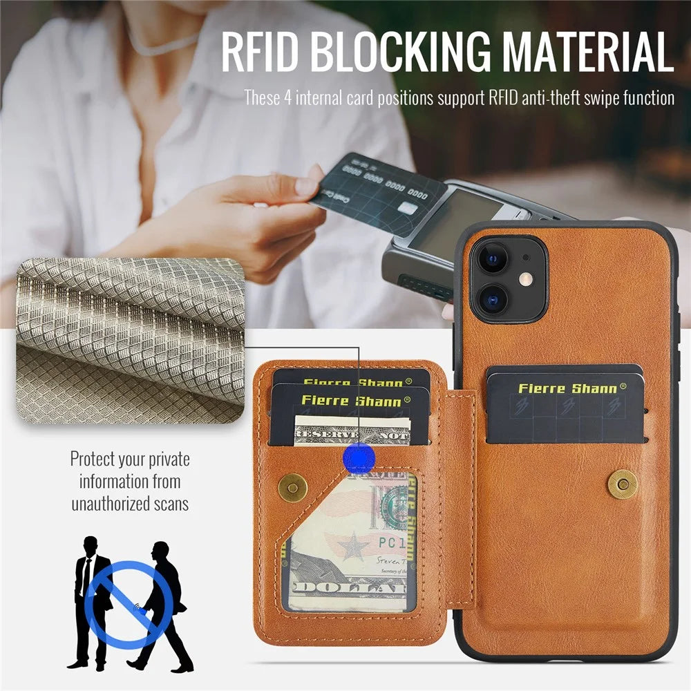 For iPhone 11 Case Finger Loop Leather+TPU Scratch-resistant Phone Cover - Brown - 5