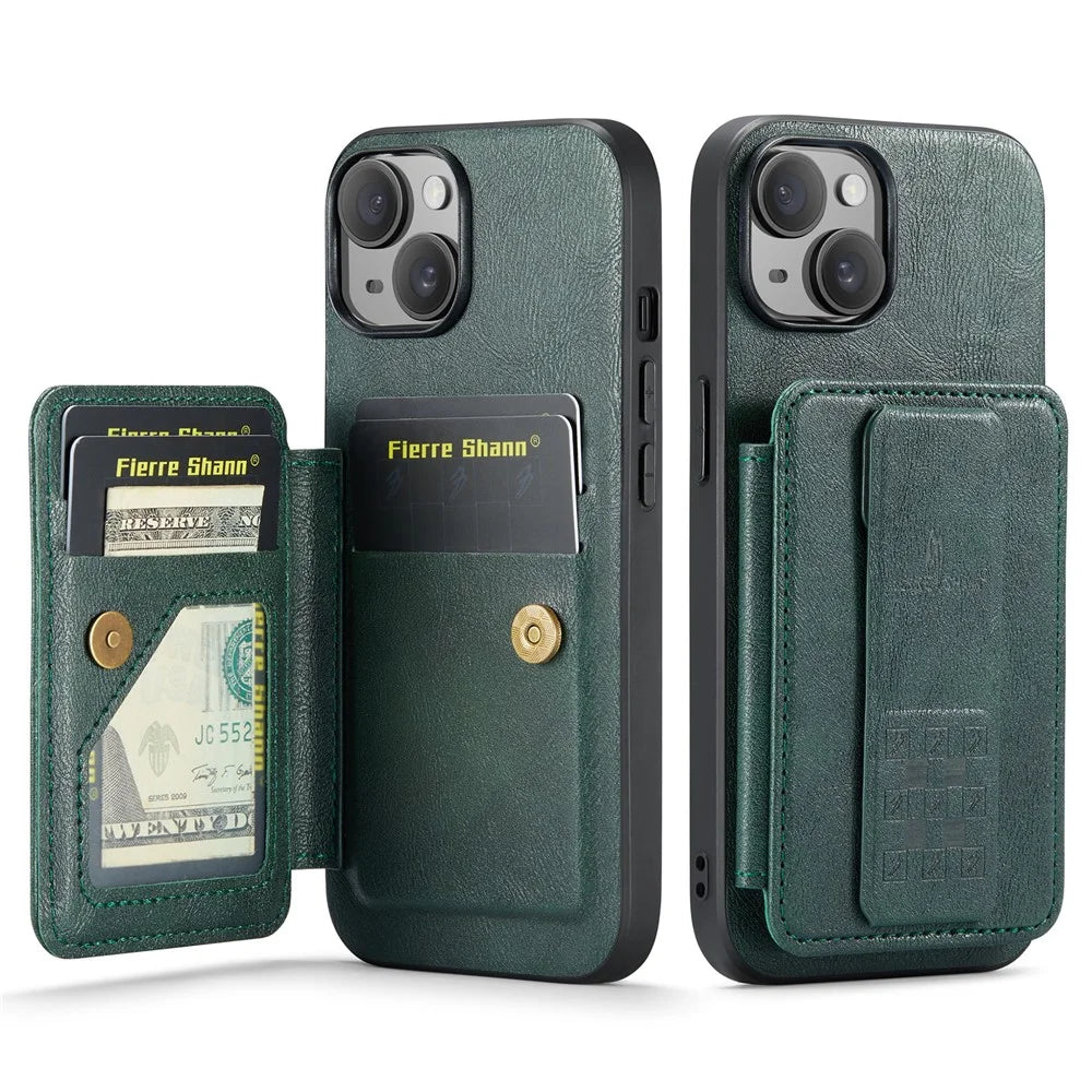 For iPhone 13 6.1 inch / 14 Case Leather Coated TPU Scratch-proof RFID Blocking Protective Shell - Green - 1