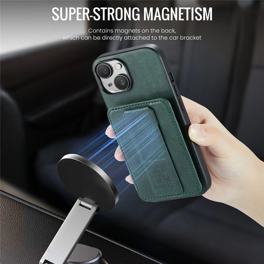 For iPhone 13 6.1 inch / 14 Case Leather Coated TPU Scratch-proof RFID Blocking Protective Shell - Green - 6