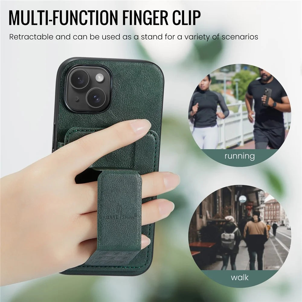 For iPhone 13 6.1 inch / 14 Case Leather Coated TPU Scratch-proof RFID Blocking Protective Shell - Green - 7