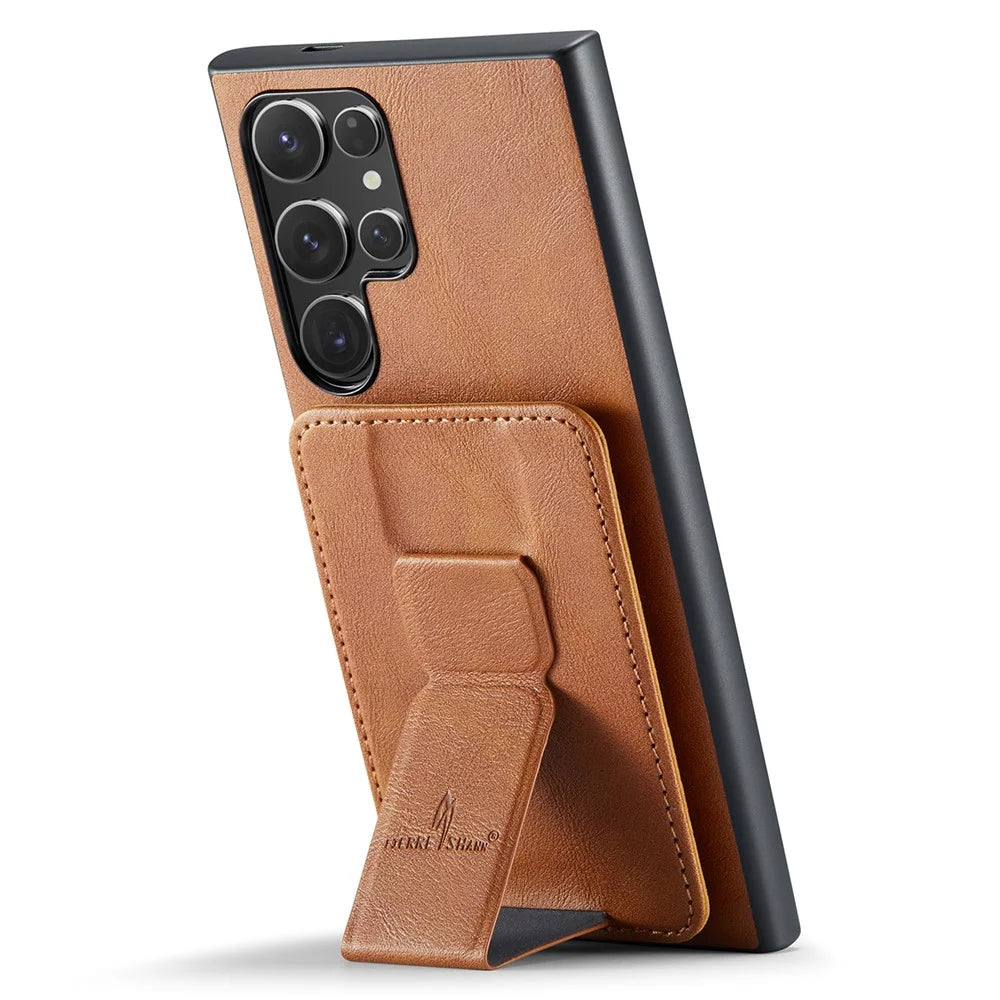 Leather+TPU Case for Samsung Galaxy S24 Ultra Shell Card Holder Kickstand Phone Cover - Brown - 2