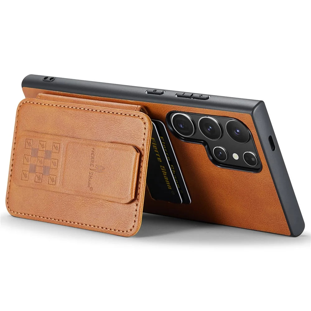 Leather+TPU Case for Samsung Galaxy S24 Ultra Shell Card Holder Kickstand Phone Cover - Brown - 4