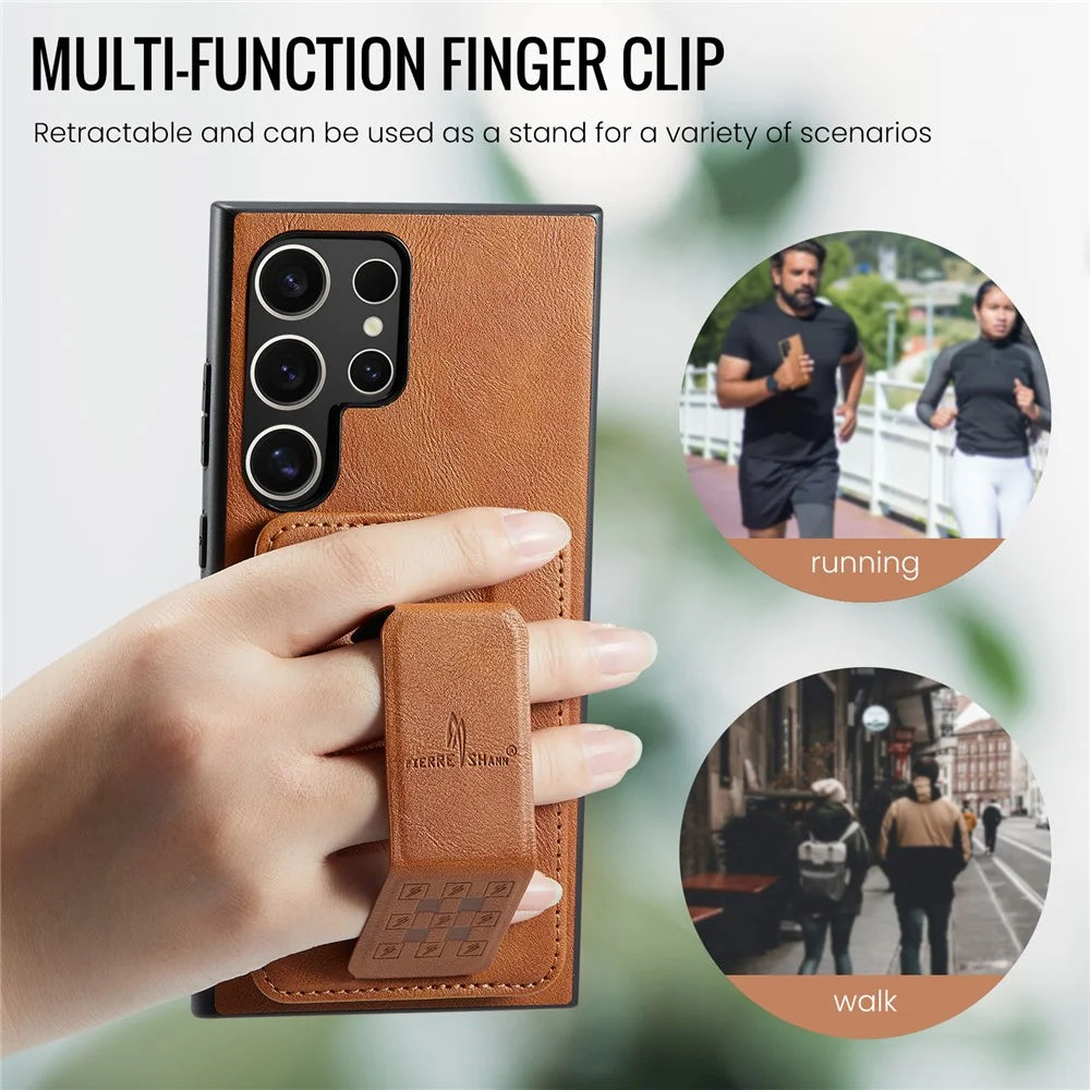 Leather+TPU Case for Samsung Galaxy S24 Ultra Shell Card Holder Kickstand Phone Cover - Brown - 7