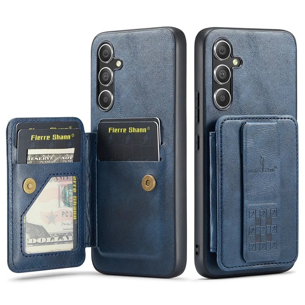 For Samsung Galaxy S24+ Case Leather Coated TPU Card Holder Mobile Phone Cover - Blue - 1