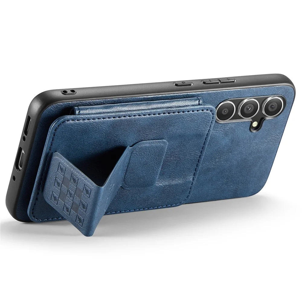 For Samsung Galaxy S24+ Case Leather Coated TPU Card Holder Mobile Phone Cover - Blue - 3