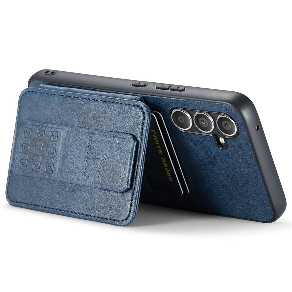 For Samsung Galaxy S24+ Case Leather Coated TPU Card Holder Mobile Phone Cover - Blue - 4