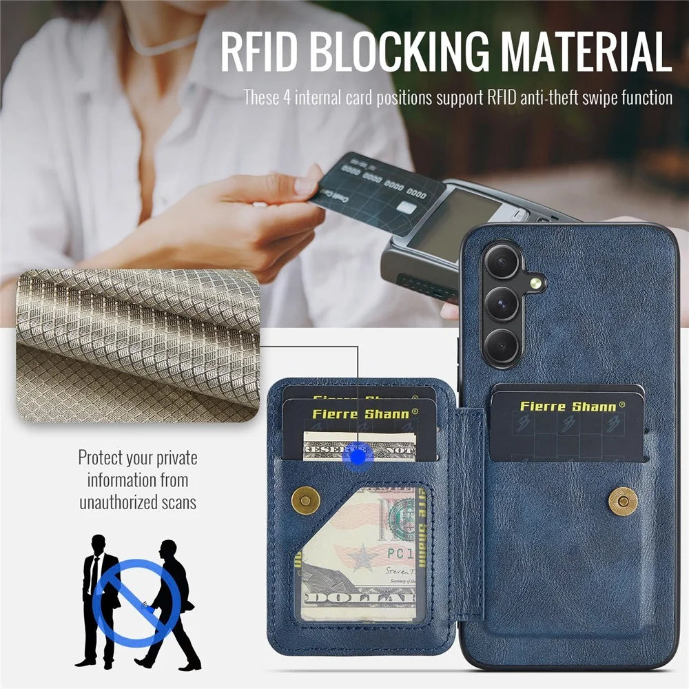 For Samsung Galaxy S24+ Case Leather Coated TPU Card Holder Mobile Phone Cover - Blue - 5