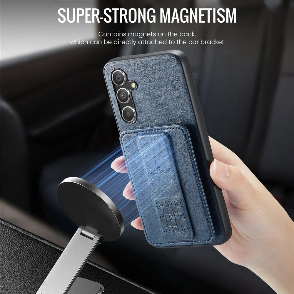 For Samsung Galaxy S24+ Case Leather Coated TPU Card Holder Mobile Phone Cover - Blue - 6