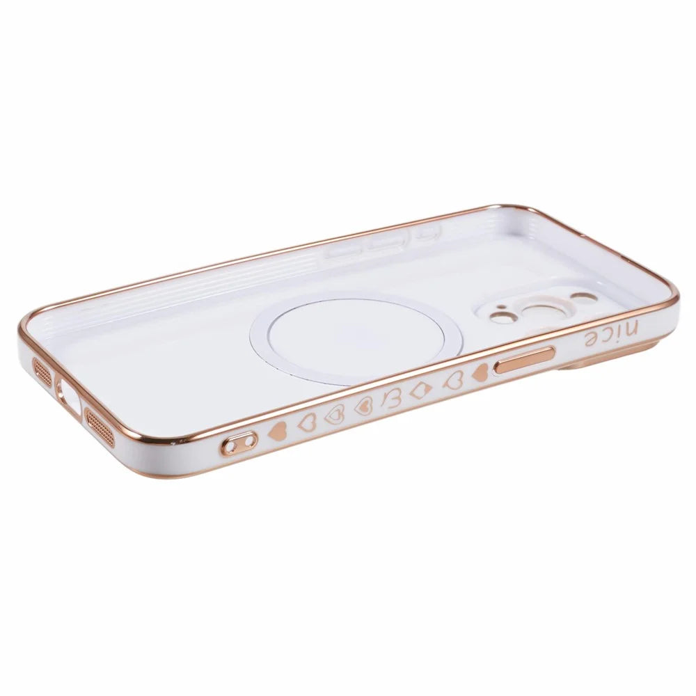 For iPhone 14 Pro Max TPU Case 6D Electroplating Love Heart Cover Compatible with MagSafe - White - 5
