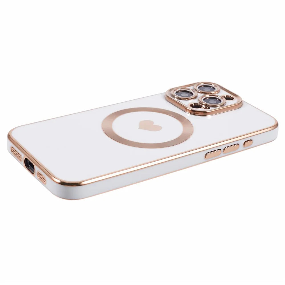 For iPhone 14 Pro Max TPU Case 6D Electroplating Love Heart Cover Compatible with MagSafe - White - 6