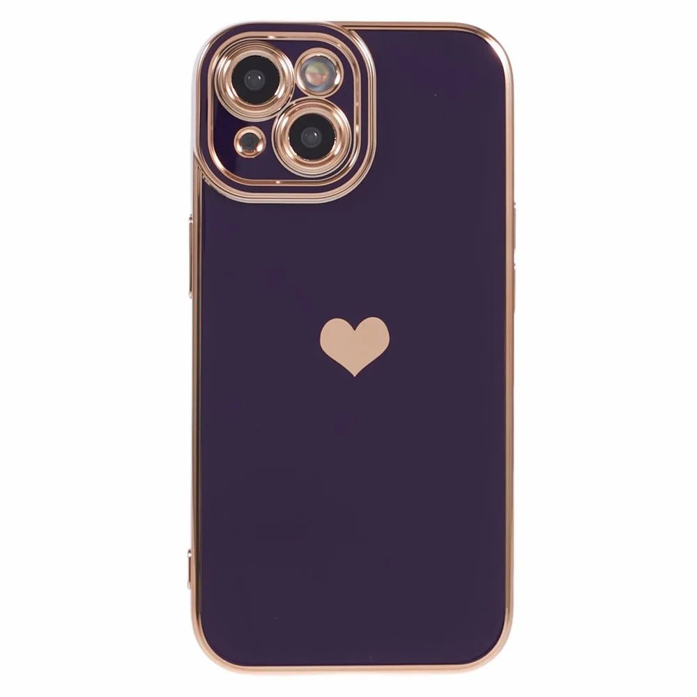 For iPhone 15 Plus TPU Case 6D Electroplating Love Heart Phone Cover - Dark Purple - 1