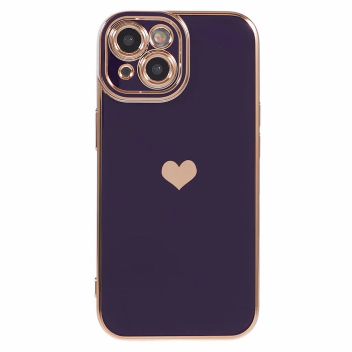 For iPhone 15 Plus TPU Case 6D Electroplating Love Heart Phone Cover - Dark Purple - 1