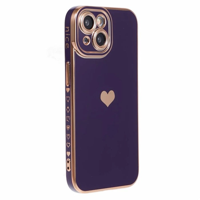For iPhone 15 Plus TPU Case 6D Electroplating Love Heart Phone Cover - Dark Purple - 3