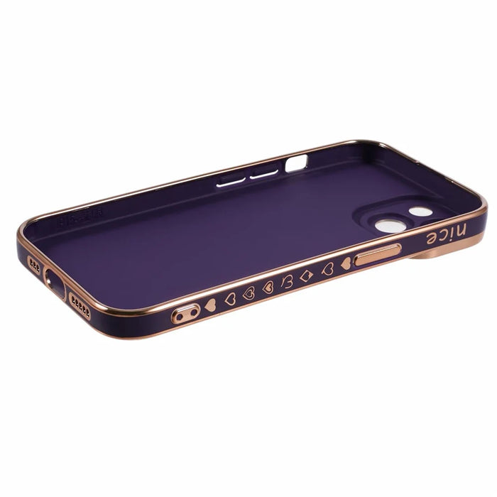 For iPhone 15 Plus TPU Case 6D Electroplating Love Heart Phone Cover - Dark Purple - 4