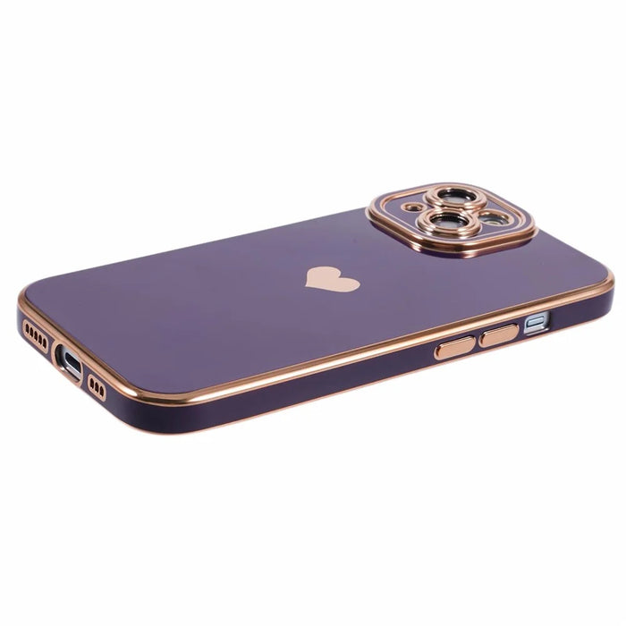 For iPhone 15 Plus TPU Case 6D Electroplating Love Heart Phone Cover - Dark Purple - 5