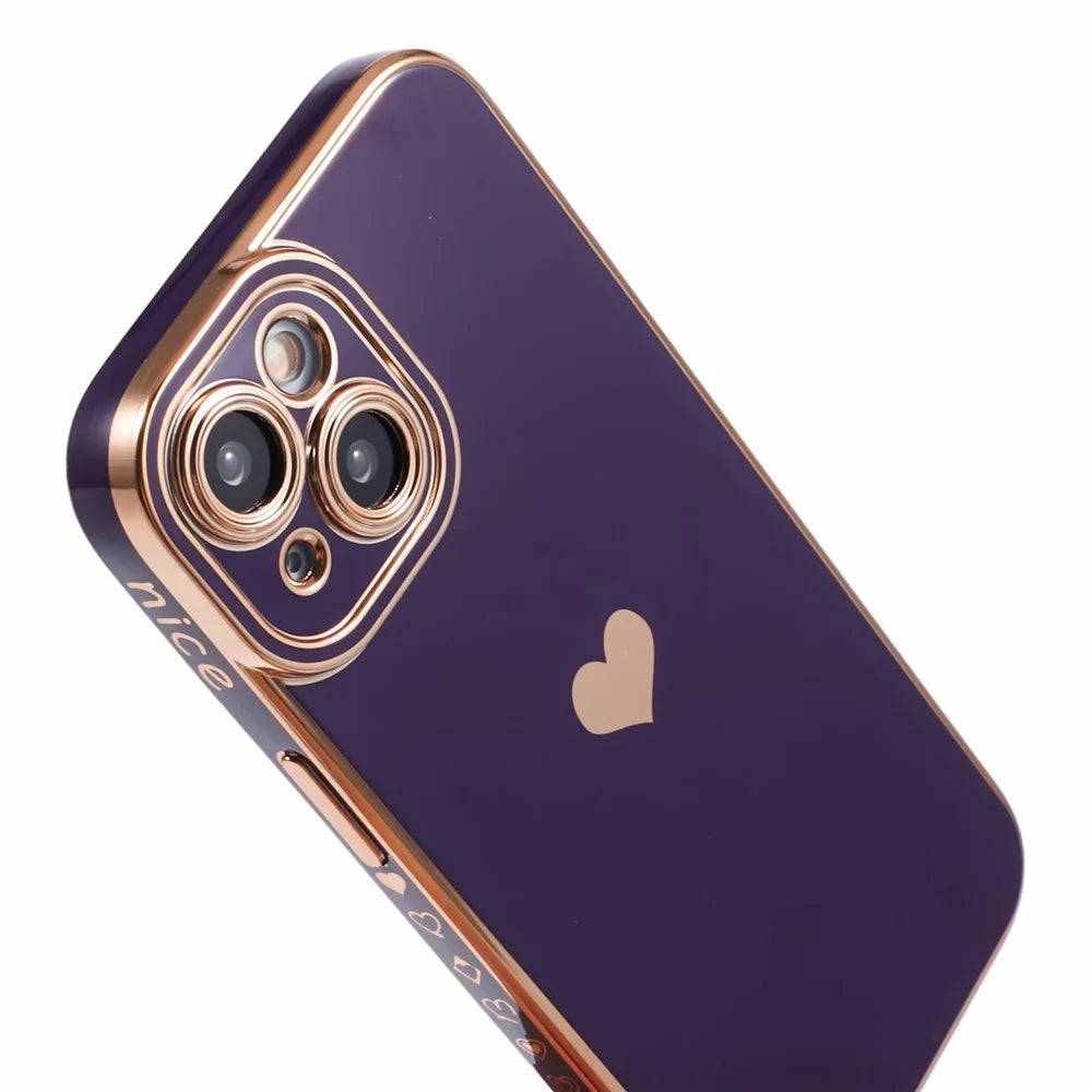 For iPhone 15 Slim TPU Case 6D Electroplating Love Heart Anti-Drop Phone Cover - Dark Purple - 6