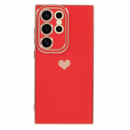 For Samsung Galaxy S24 Ultra TPU Case 6D Electroplating Love Heart Protective Phone Cover - Red - 1