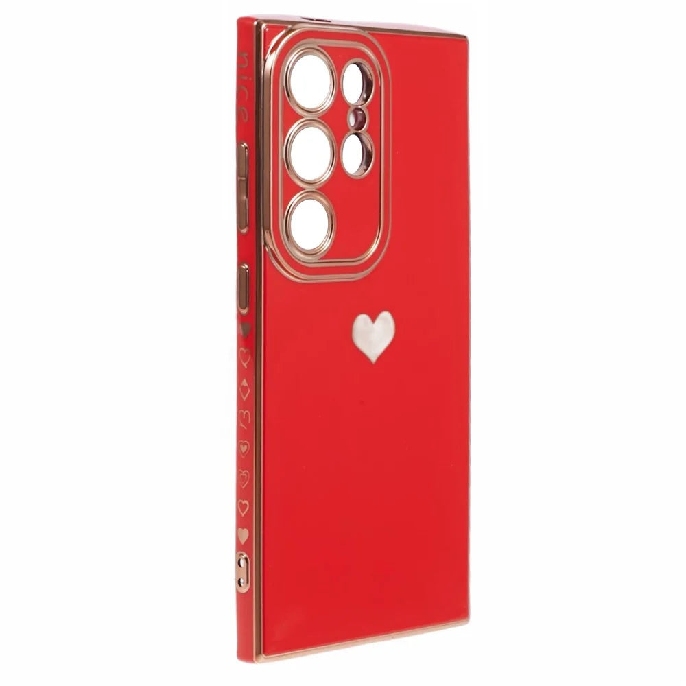 For Samsung Galaxy S24 Ultra TPU Case 6D Electroplating Love Heart Protective Phone Cover - Red - 3