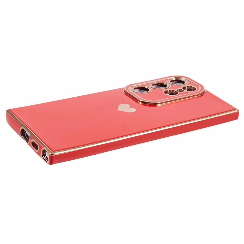 For Samsung Galaxy S24 Ultra TPU Case 6D Electroplating Love Heart Protective Phone Cover - Red - 4