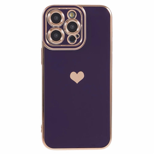 For iPhone 15 Pro Max Case 6D Electroplating Love Heart Anti-Drop TPU Phone Cover - Dark Purple - 1